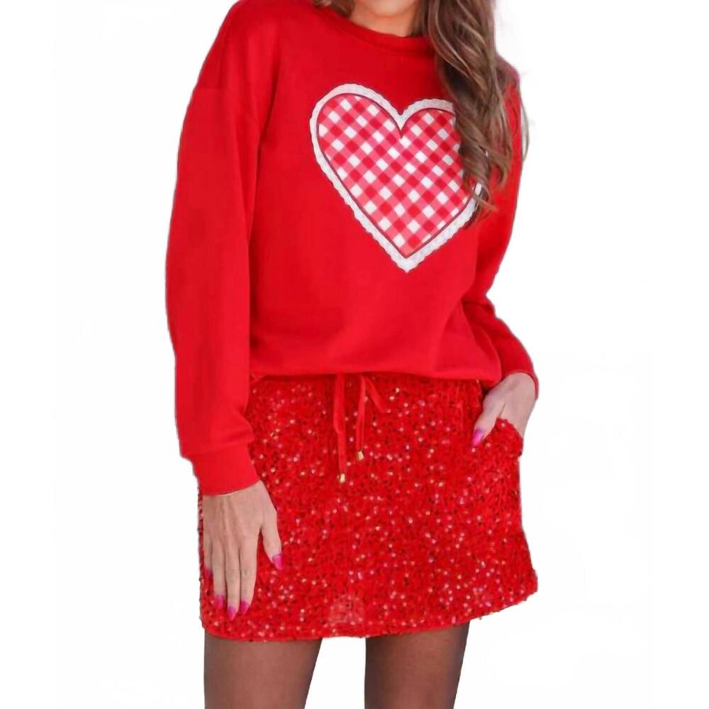 NEW JESS LEA gingham heart luxe pullover in red